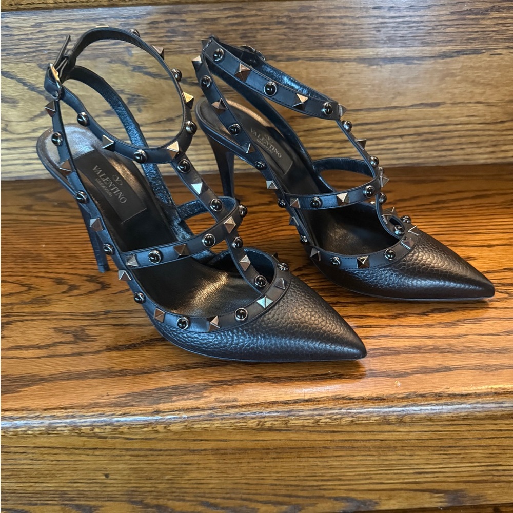Valentino Black Rockstud Strappy Heels